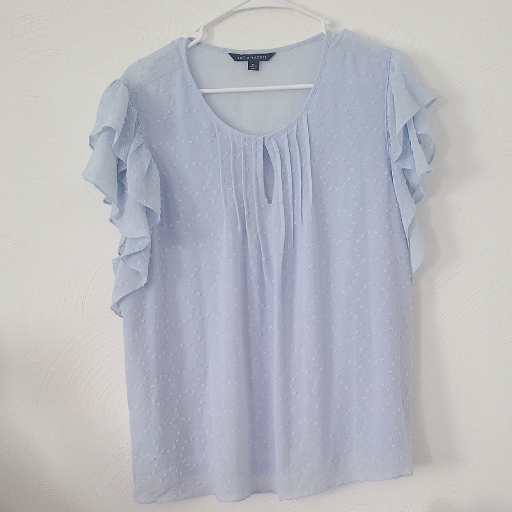 Zac & Rachel Light Blue Ruffle Sleeve Blouse
